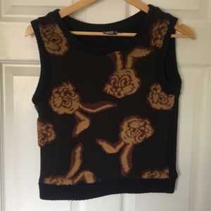 Knit fuzzy bunny sweater vest